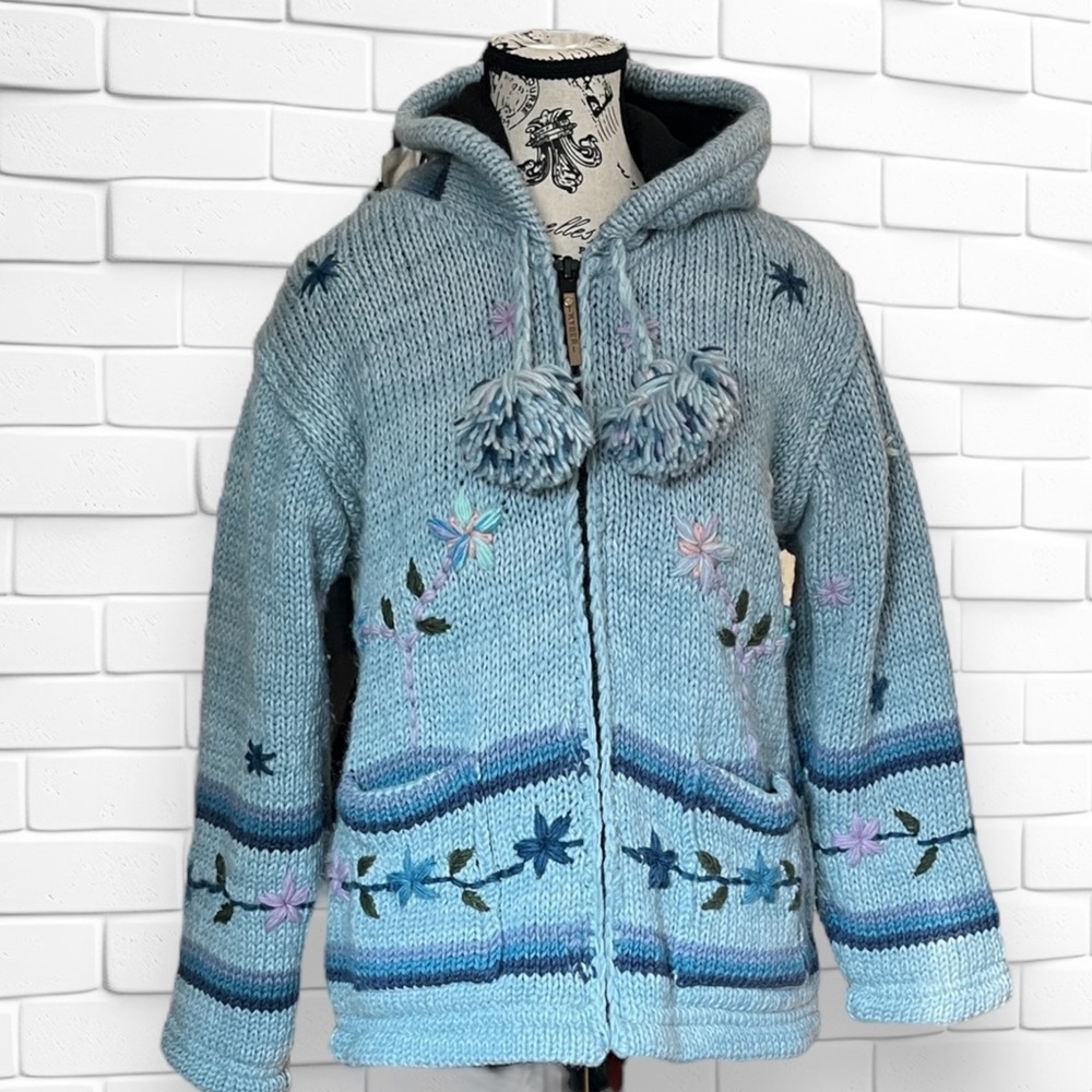 KYBER 100% Wool Knit Hooded Hoodie Fully Lined Size Small